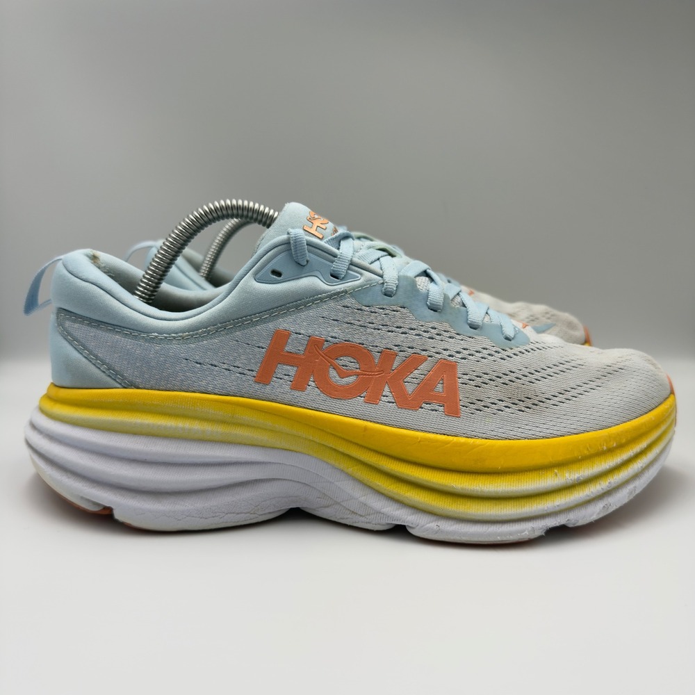 Hoka One One Bondi 8 Womens Size 10 B Running Shoes Sneakers Blue Yellow Orange